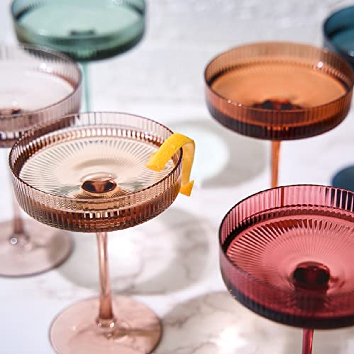 Vintage Gekleurde Art Deco Coupe Glazen - Set van 6