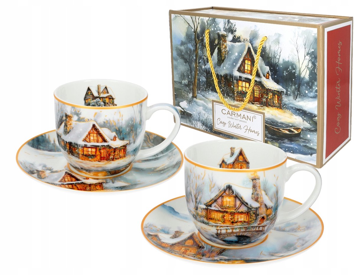 Set van 2 kerstmokken - Winterhuis (250 ml)