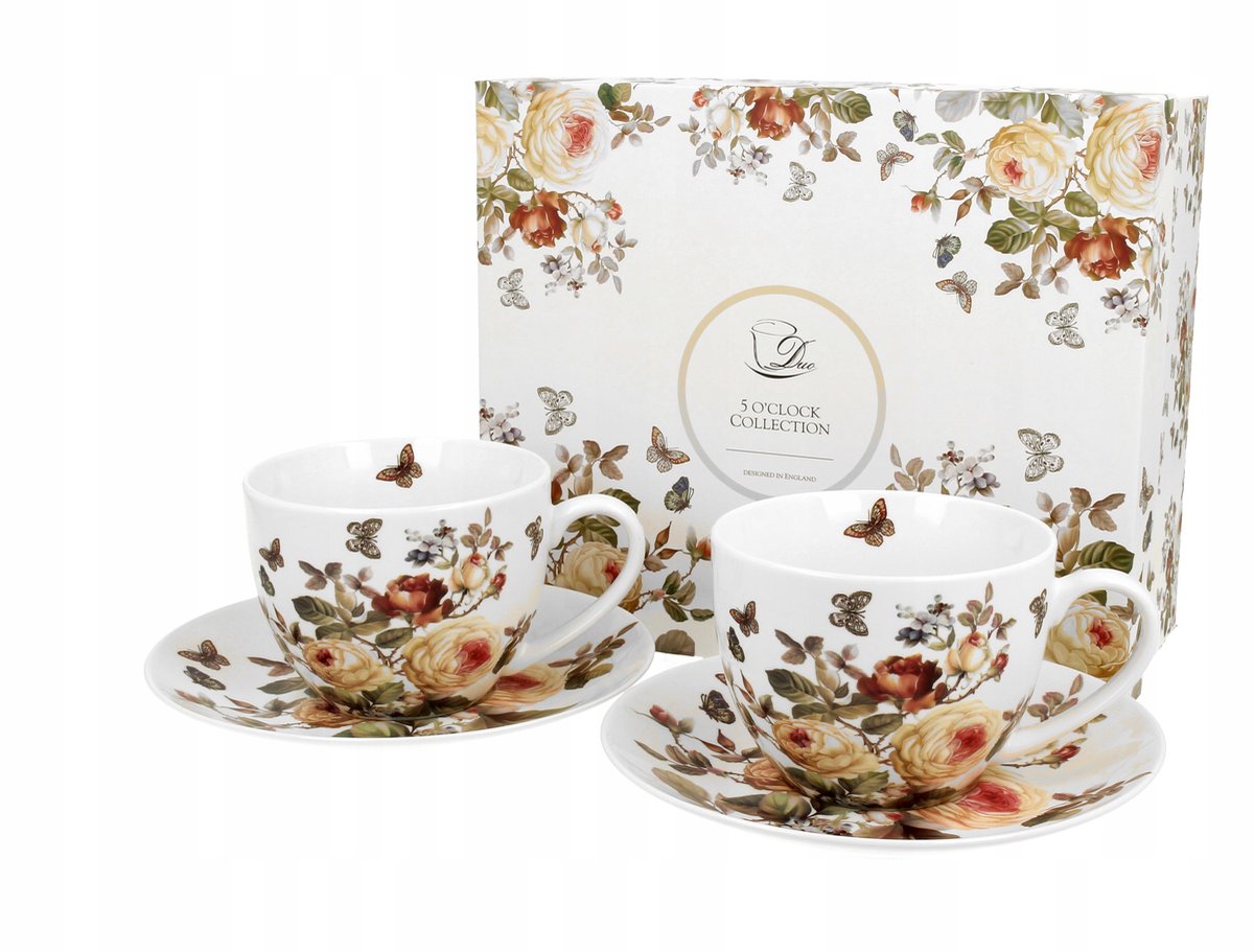 Duo Zahra Porseleinen Koffiekopjes met Schotels (2 stuks, 250ml)