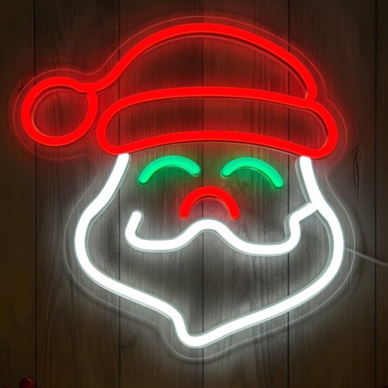 Lampe murale lumineuse LED néon HEM Père Éclairage de Noël à barbe pointue – Oranje/Rouge/ Wit – Intérieur – Éclairage de Noël néon – Sac de rangement inclus