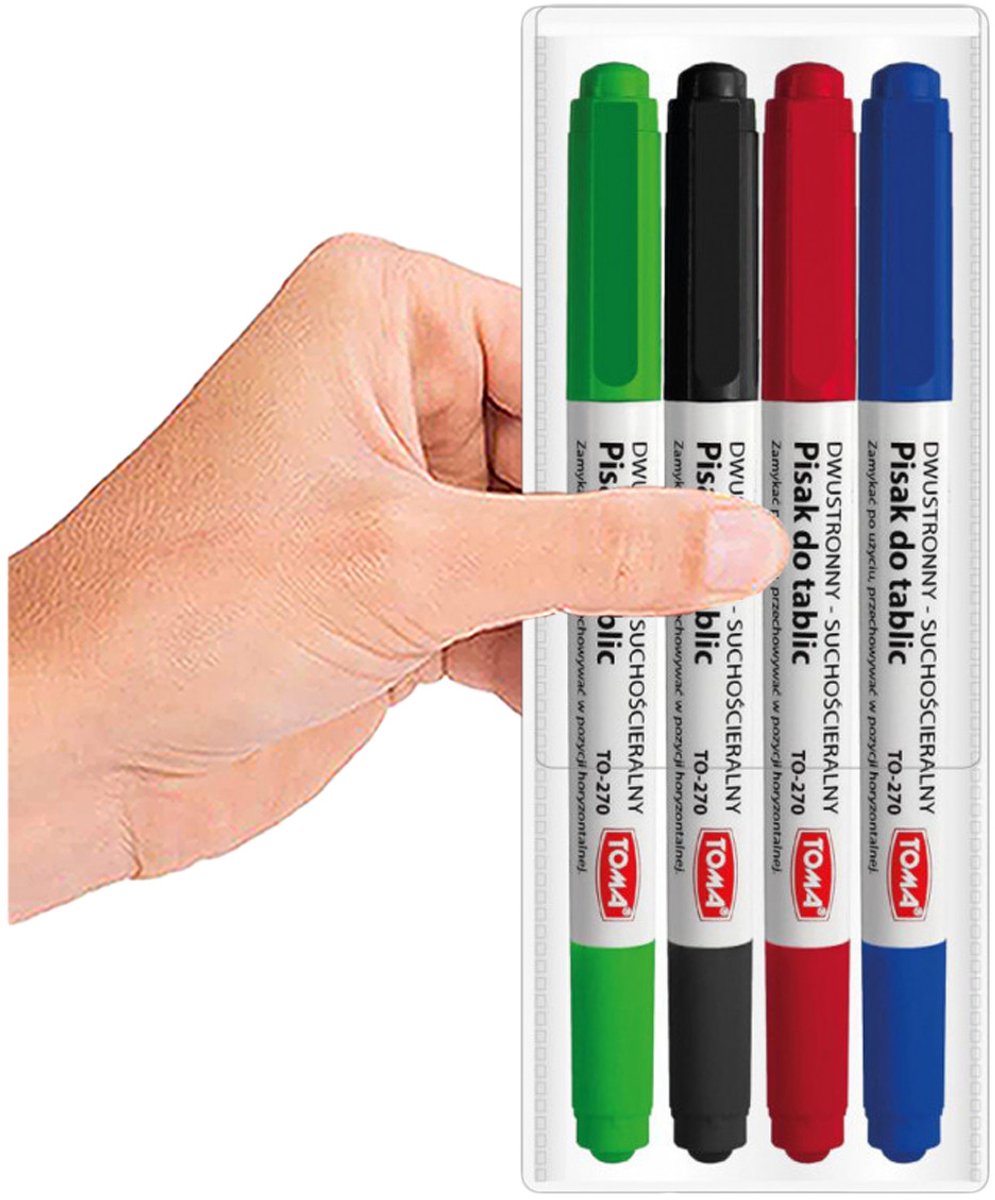 4x dubbelzijdige whiteboardmarkers - droog uitwisbaar - kleuren