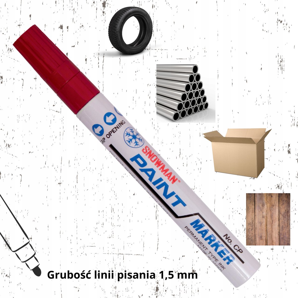 Snowman Oil Base Marker Bordeaux - Dik 1,5-3 mm - Metaal en meer