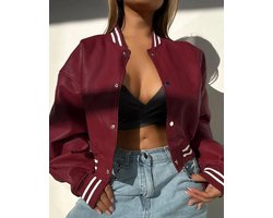 Pu Leren Jas Winter Dames Grote Leren Jas Effen Kleur Slanke Straat Elegante Veelzijdige Top Pu Kostuum Jas Voor Dames Herfst Rood XXL