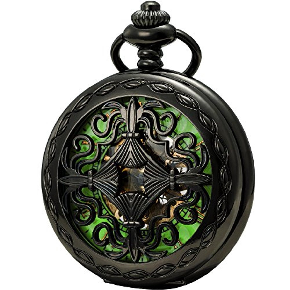 Luminous Dial Hand Wind Mechanical Pocket Watch in Green Vintage Style