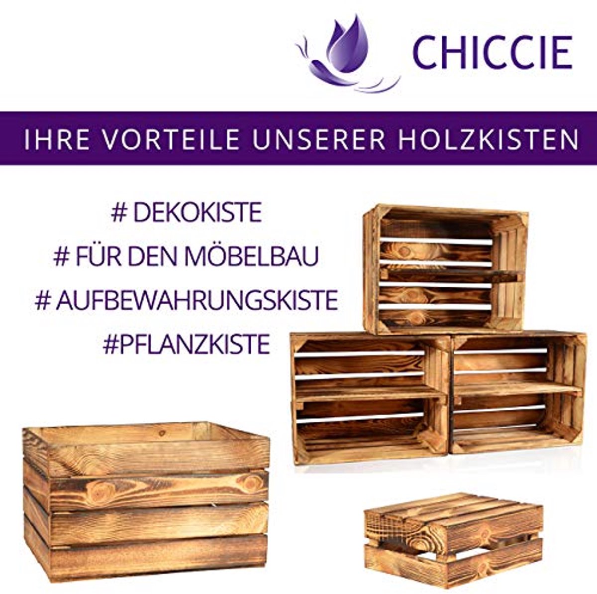 Set van 2 Gevlamde Houten Fruitkisten 38 cm x 28 cm