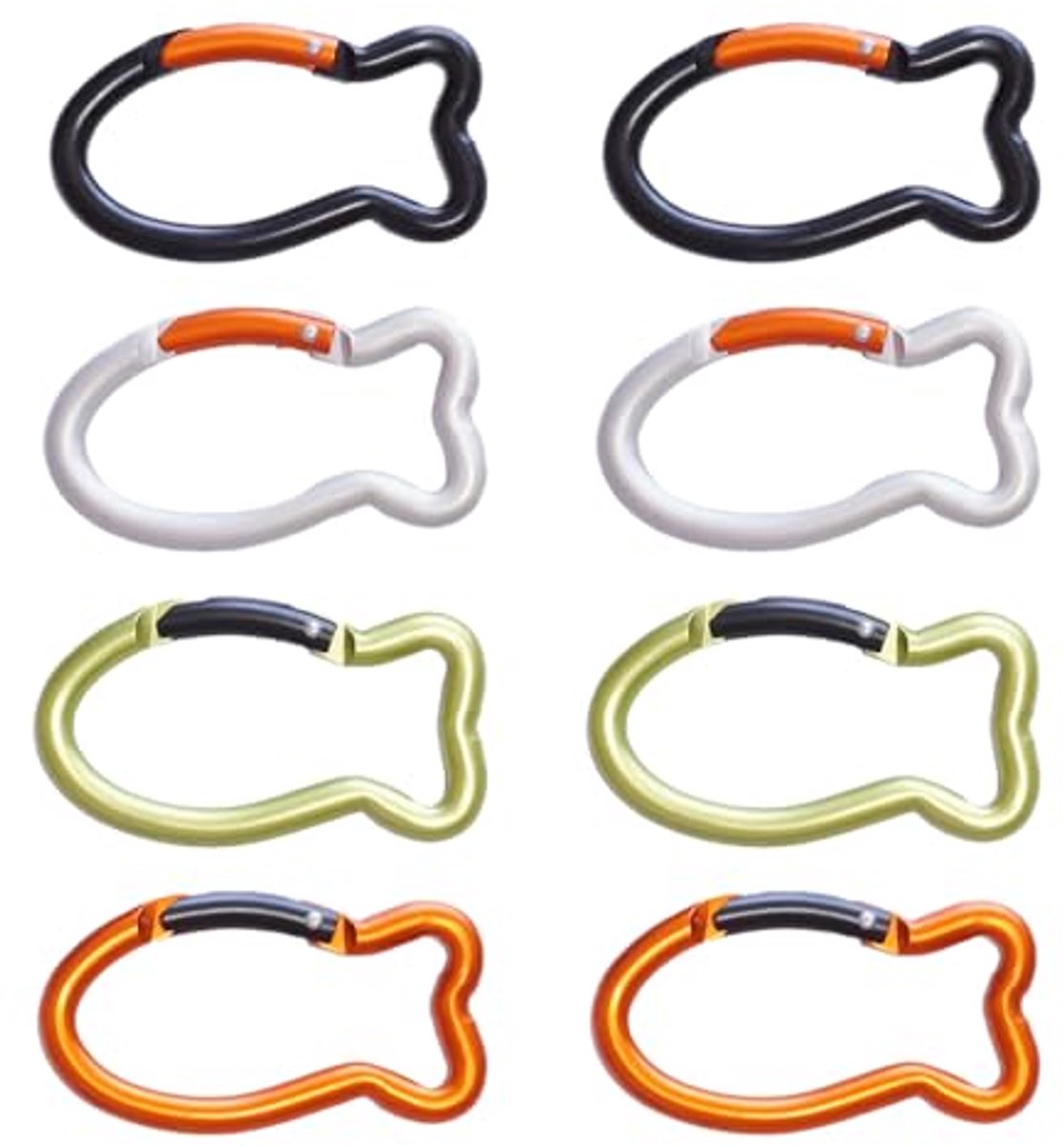 8 visvormige karabijnclips - Mini karabijnhaak met veerbelaste snelsluiting voor kamperen en wandelen