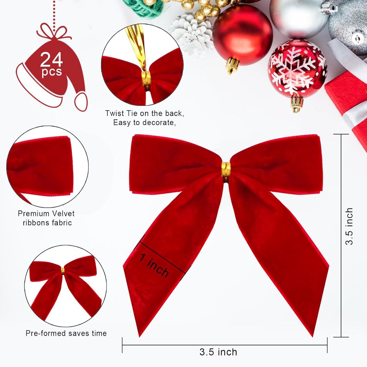 Fluwelen Kerststrikken - 24 Stuk - Kerst Strikken - Kerst Decoratie Strikjes - Kerstversiering - Kerstdecoratie voor binnen - Kerststrikjes Rood - Kerstboom Decoratie - Kerstsfeer - voor Cadeauverpakking Deur Vintage Slinger Krans - Rood – foto 7