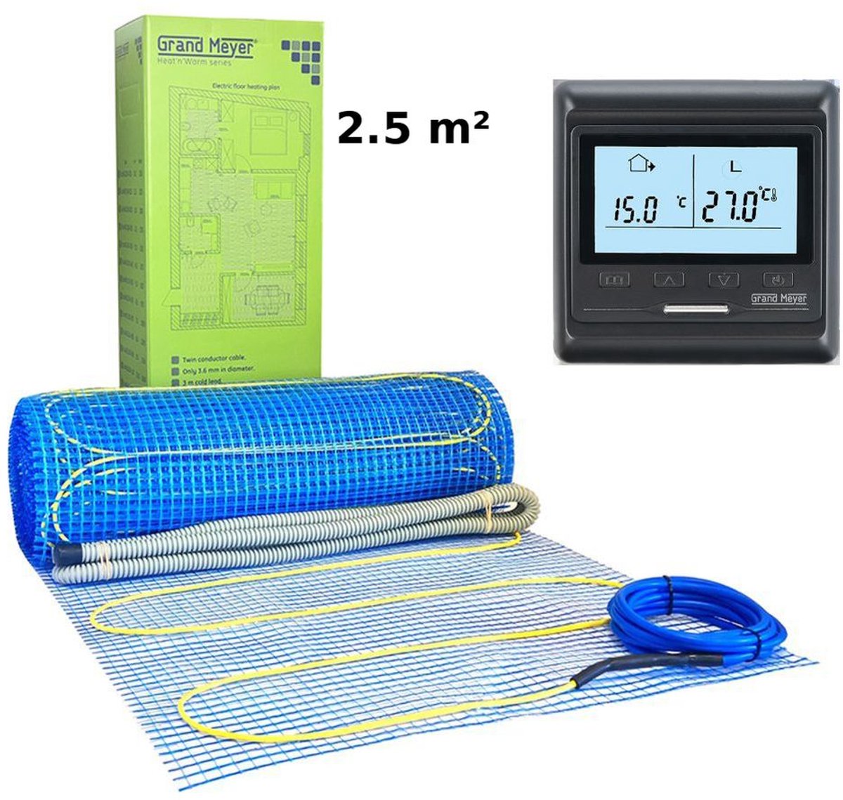 Elektrische vloerverwarmingsset 2,5 m², 170 W/m² + HW800 Thermostaat, Grand Meyer