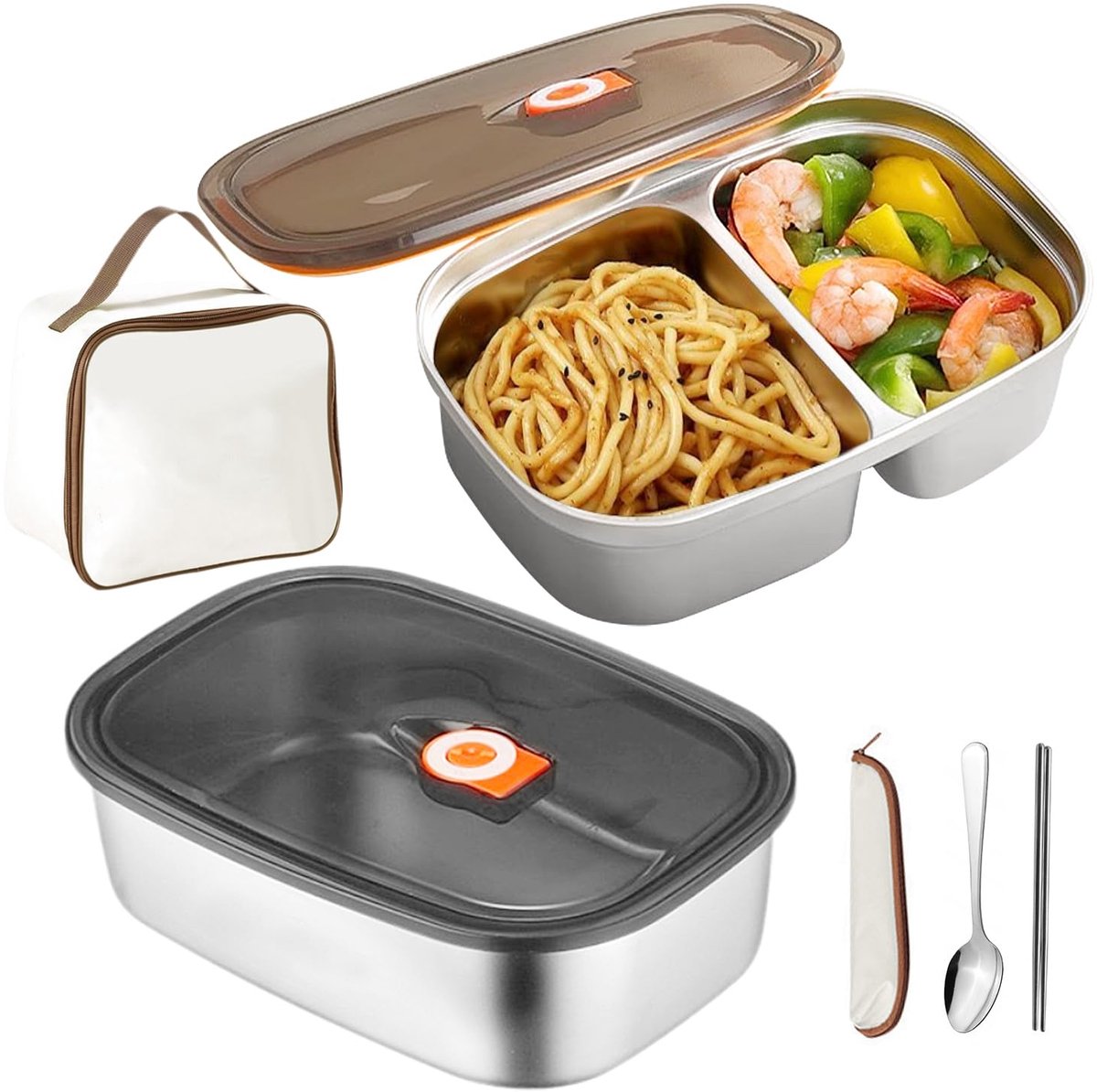 Unyqoos® Draagbare roestvrijstalen lunchbox set met thermotas en bestek