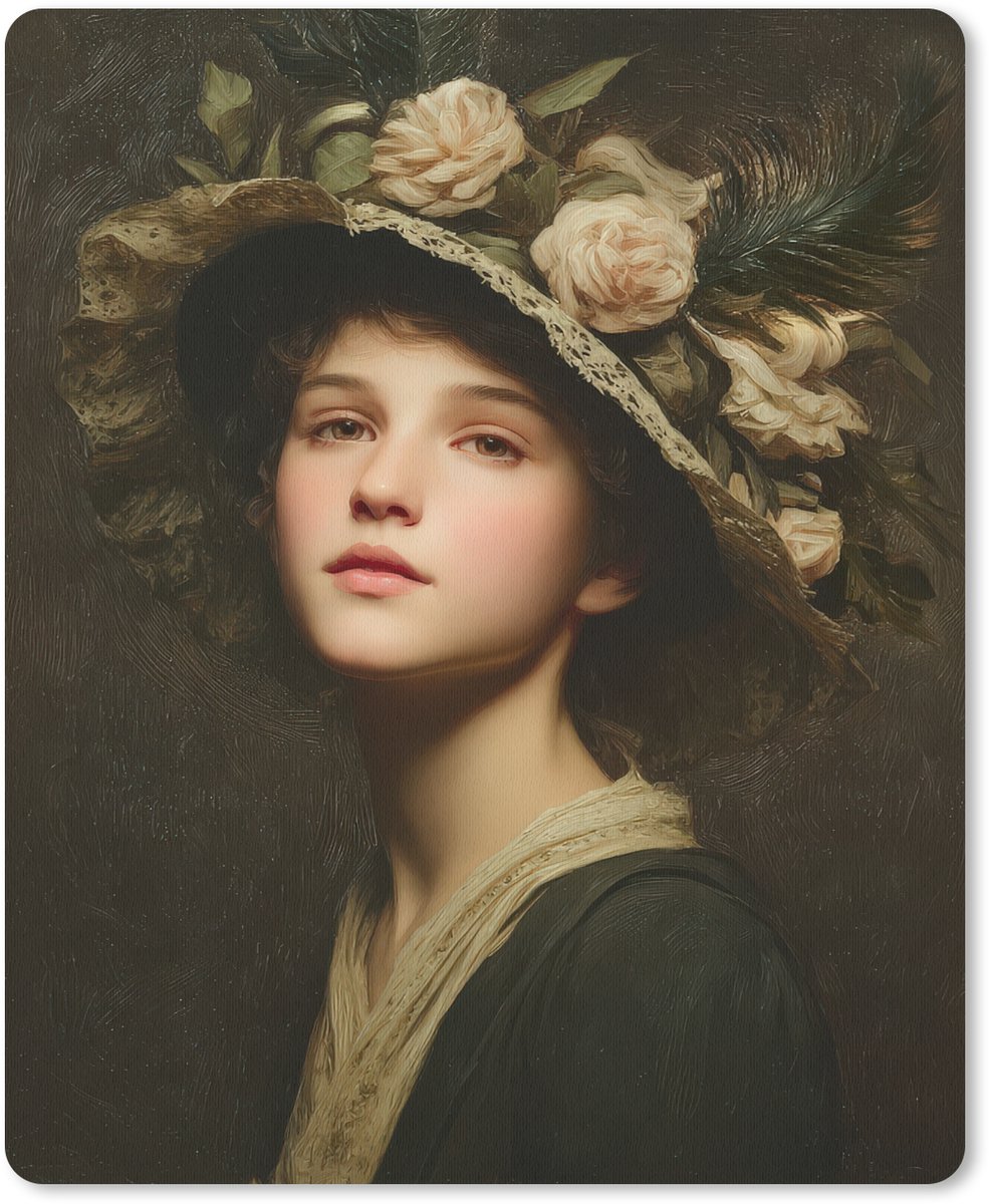 Muismat 19x23 cm - Mousepad Bloemenhoed - Portret - Vrouw - Muismatten