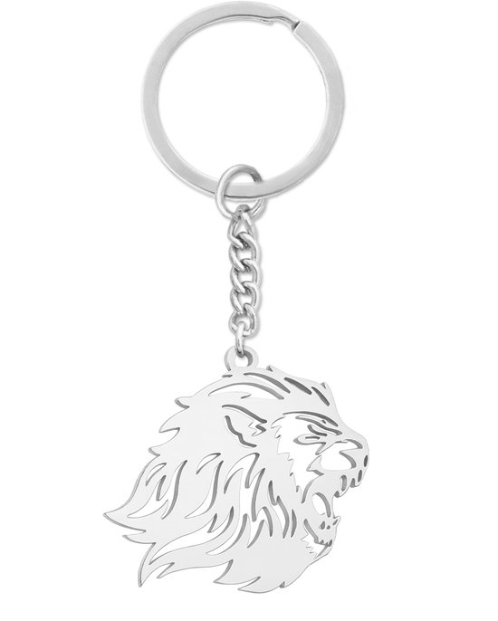 Porte-clés tête de lion argenté - Pendentif lion tendance - Acier inoxydable - Pax Amare