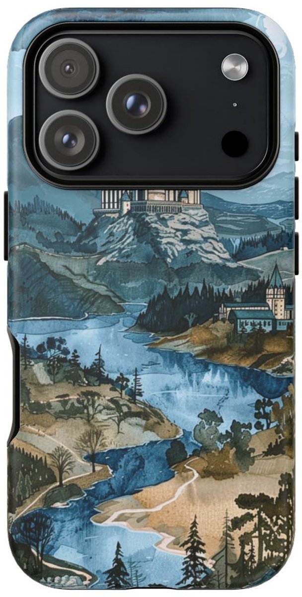 Aquarel Kasteel Landschap Illustratie – Telefoonhoesje Geschikt voor iPhone 17 Pro