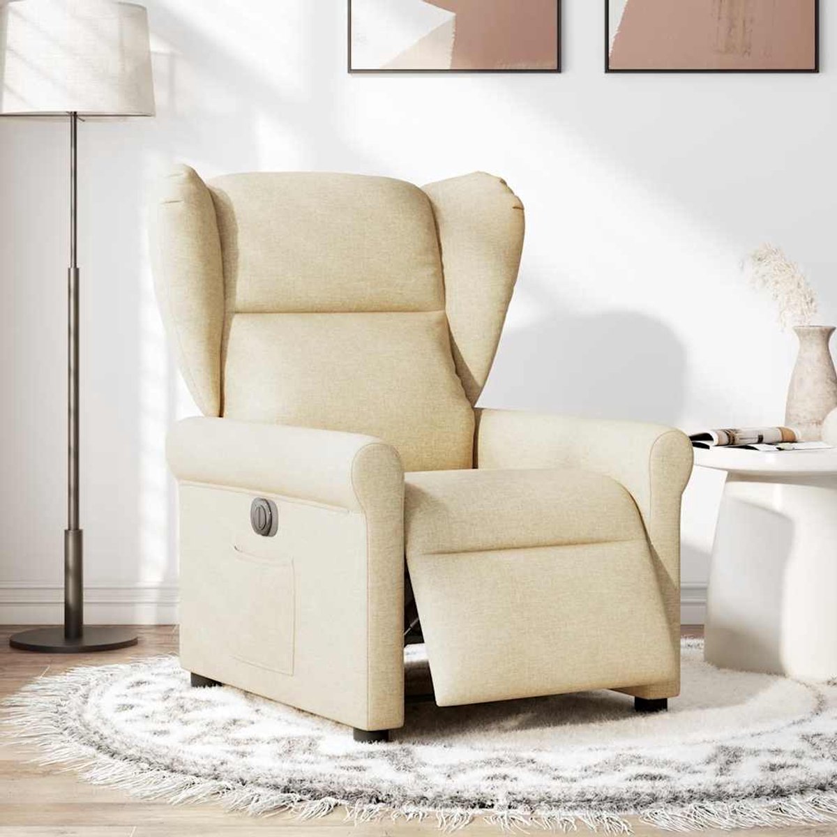 vidaXL Fauteuil - verstelbaar - elektrisch - stof - crèmekleurig