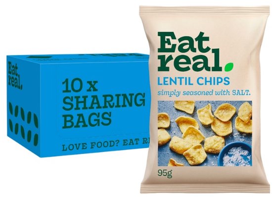 EAT REAL Lentil Chips Salted - vegan en glutenvrij - 10 x 95 gram