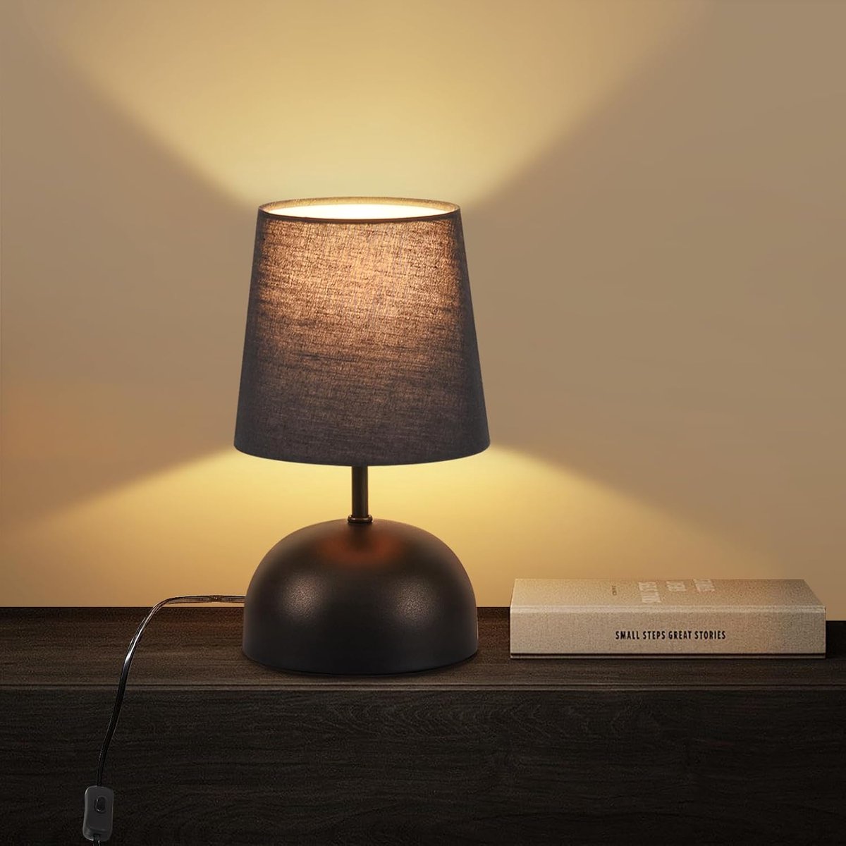 Glitzerlife - Tafellampen - Ø 14 cm - 1xE14 – Landelijk Design – Nachtkastlampen met Zwarte Stoffen Kap