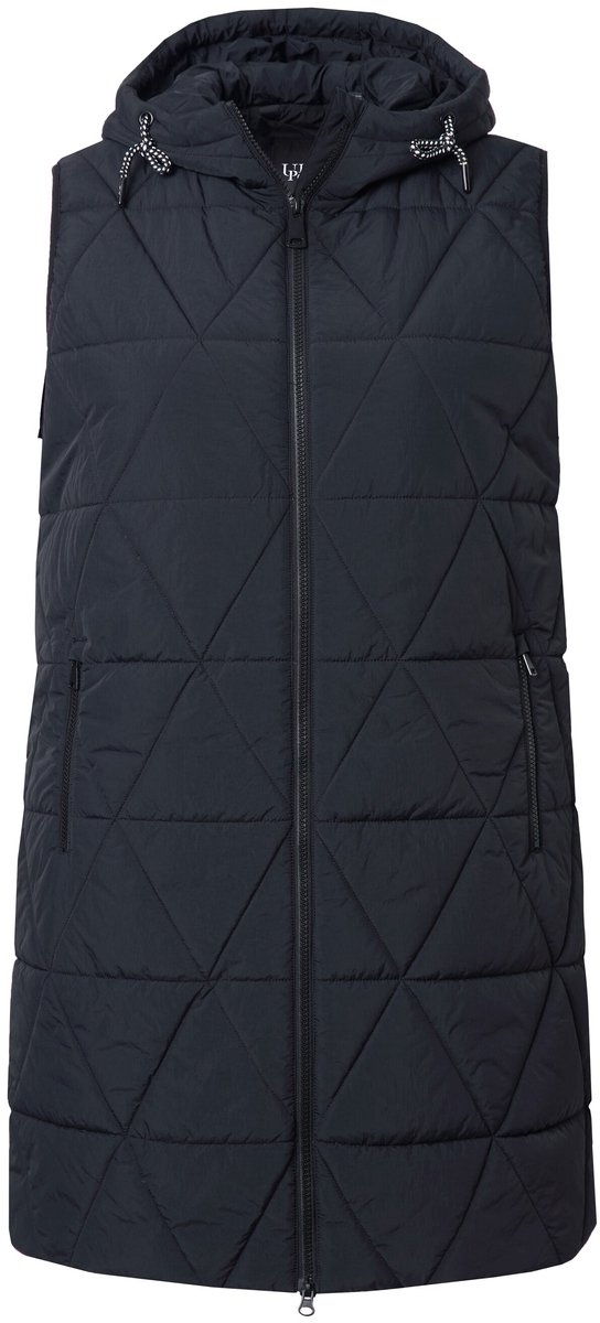 Ulla Popken - Dames - HYPRAR lange doorgestikte bodywarmer waterafstotend - Zwart - Maat 54+