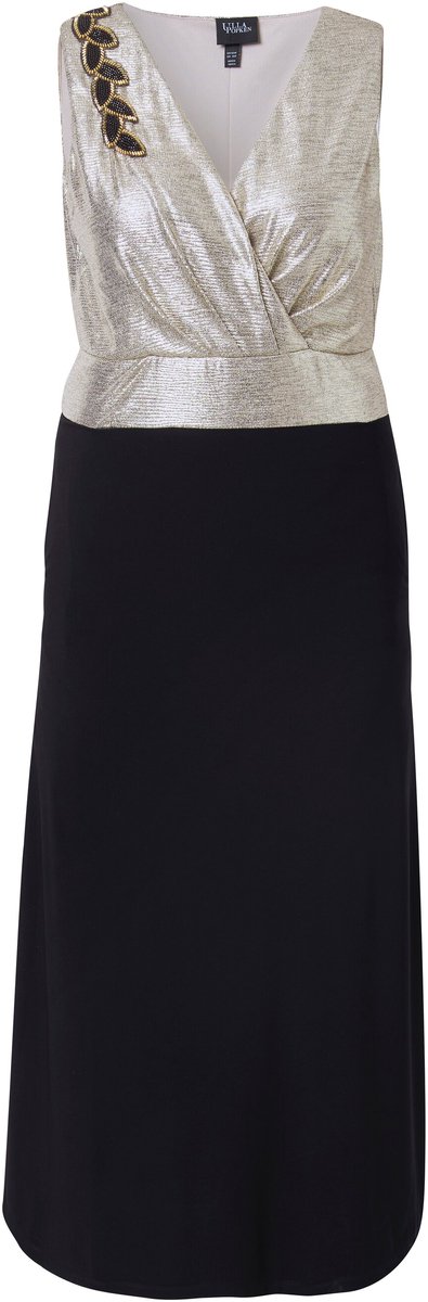 Ulla Popken - Dames - Maxi-jurk glitter borduursel V-hals mouwloos - Goud - Maat 58+