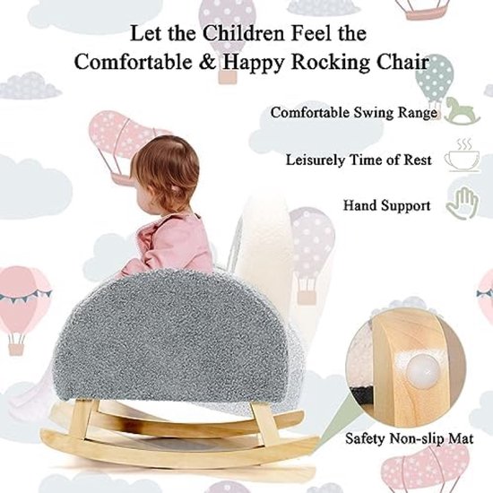 Kinderstoel Schommelstoel Teddy Fluweel Zachte Peuterstoel Meisjes Jongens Kinderbank Massief Houten Poten Antislip Grijs Kinderkamer van Merkloos — afbeelding 2