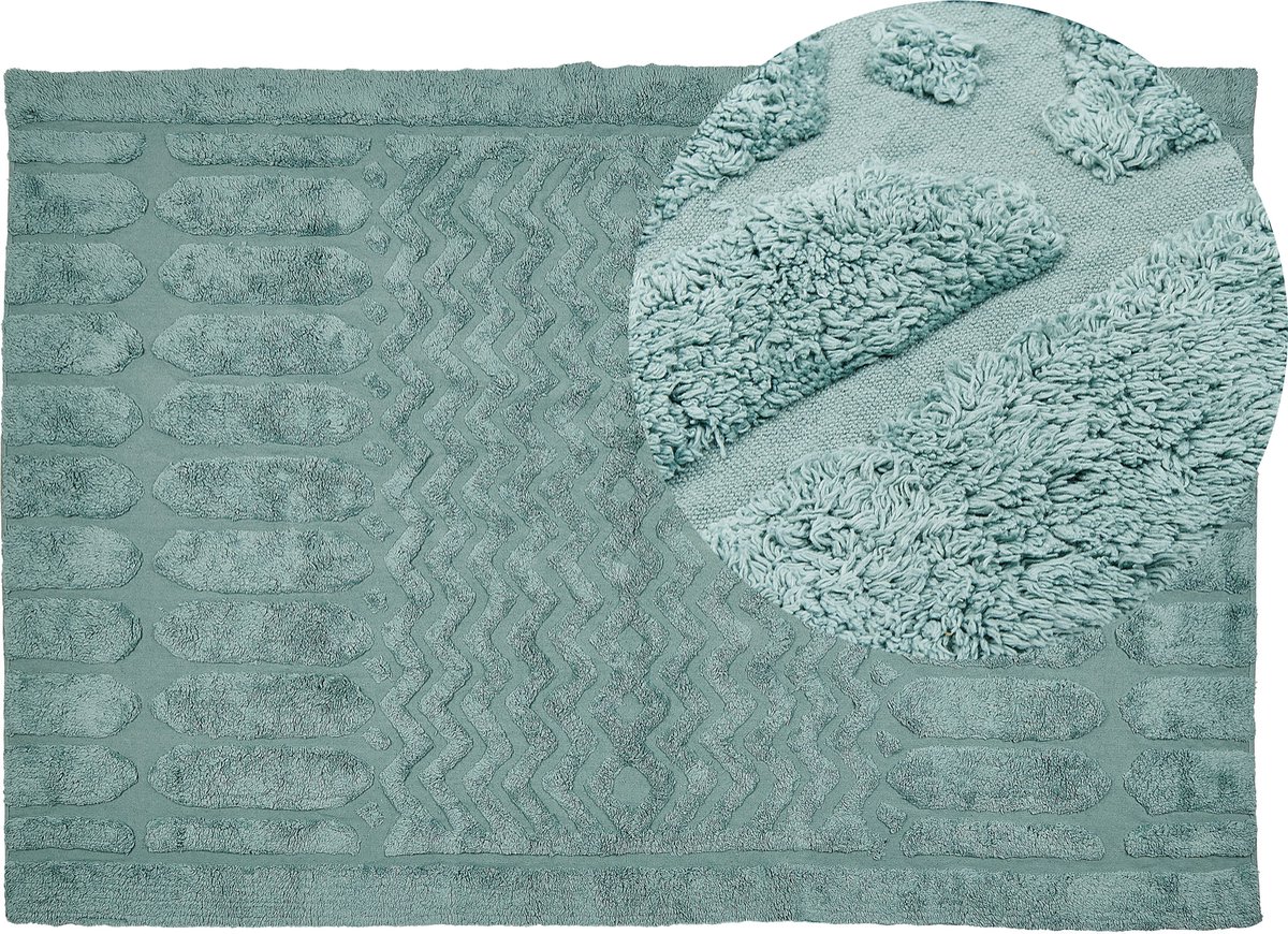 Beliani SIRNAK - Laagpolig vloerkleed - Mintgroen - 140 x 200 cm - Katoen