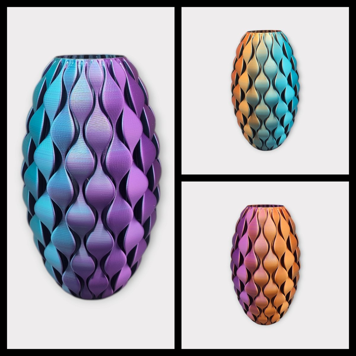 Layerzz Vaas Cellara - 24cm - 3-D geprint - voor drrogbloemen en zijdebloemen - duurzaam - stijlvol en kleurrijk - goud blauw paars