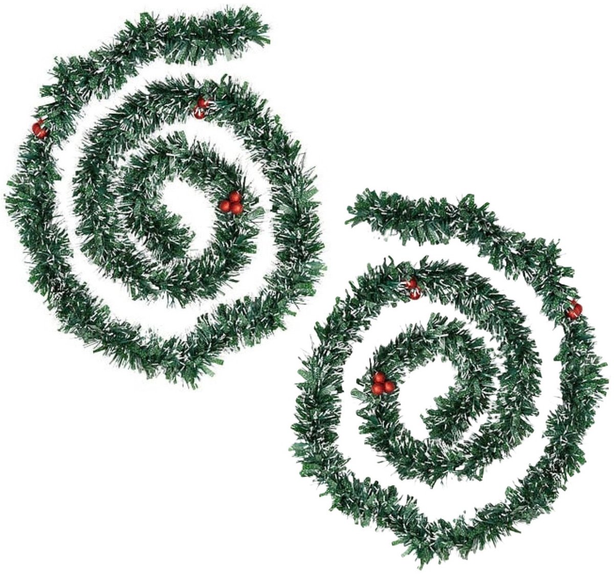 Feeric lights & Christmas Feeric Christmas Dennenslinger - 2x - met sneeuw en rode besjes - 200 x 7,5 cm - kunststof - dennen guirlande Groen