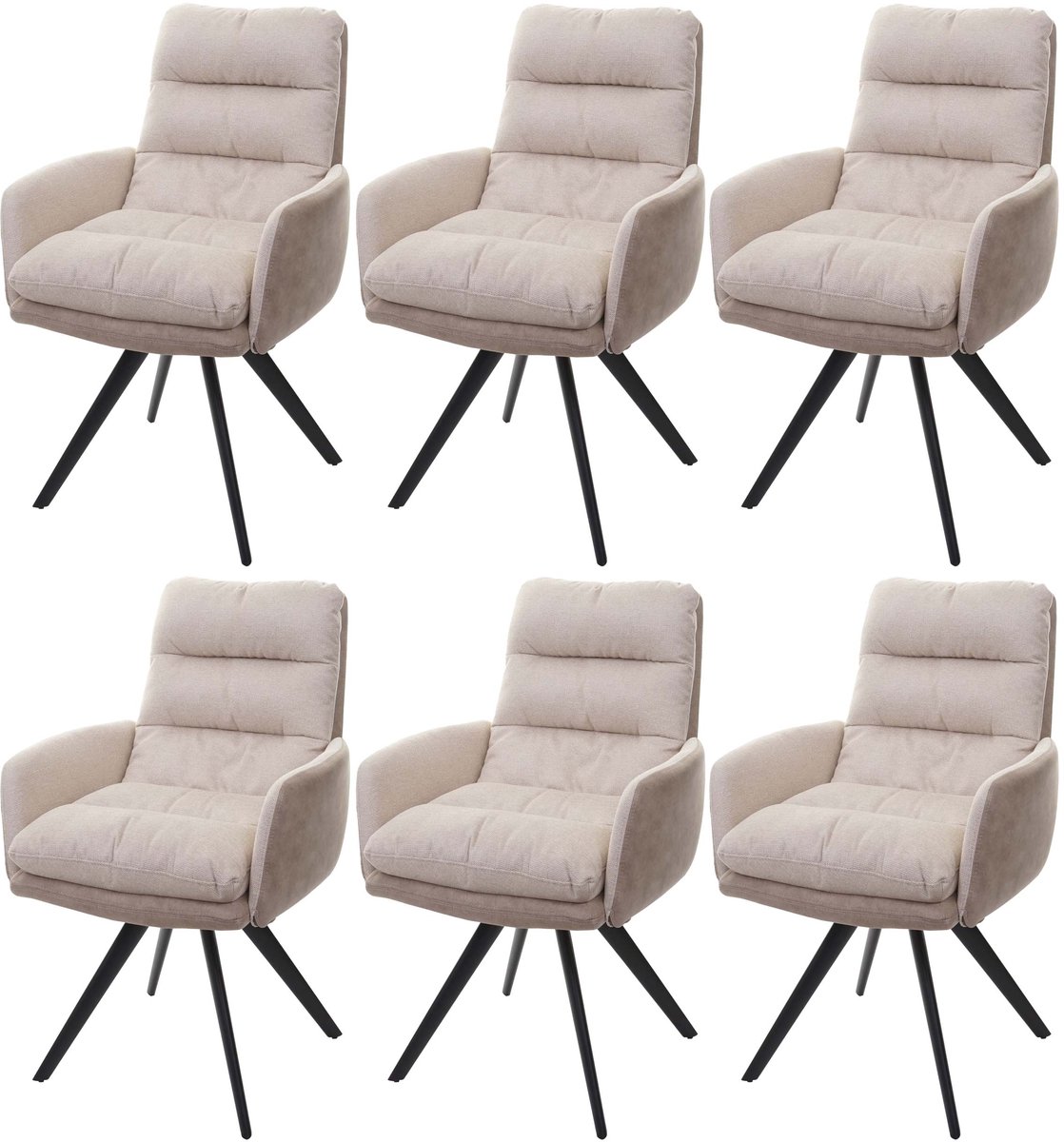 Set van 6 eetkamerstoelen MCW-G66, keukenstoel, draaibare auto-positie stof MVG ~ crème, met armleuning