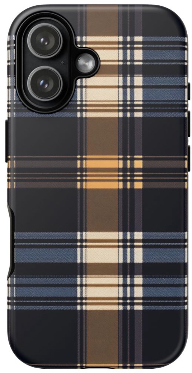 Caramel en Donkerblauw Geruit Patroon – Telefoonhoesje Geschikt voor iPhone 17