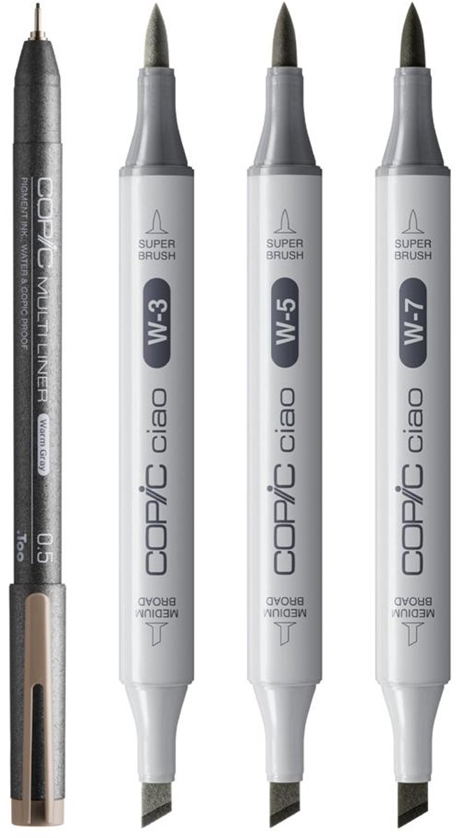 COPIC Marker ciao set 3+1 Dark Warm Gray met multiliner