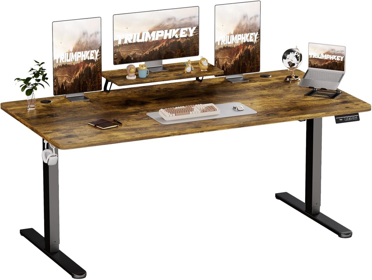 Verstelbaar elektrisch bureau met monitorplank - 200 x 80 cm