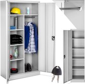 tectake®- Archiefkast - Lockerkast - Multifunctionele kast - Kledingkast met kledingroede - Huishoudkast met 6 vakken - Afsluitbare archiefkast - incl. Planken - 180x80x40cm - div kleuren (grijs)