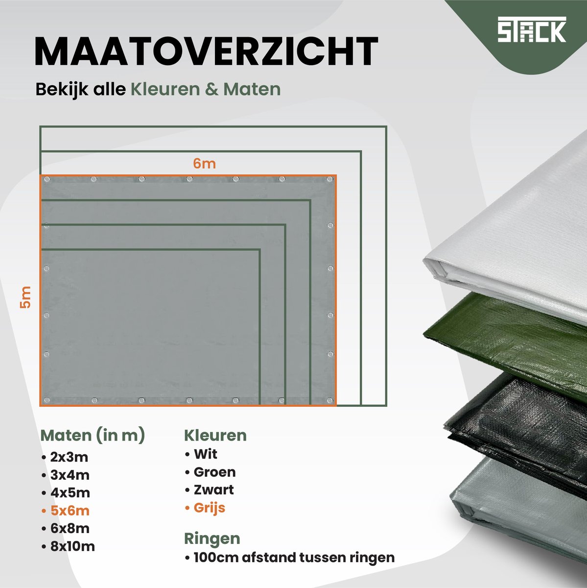 STACK® Extra Sterk Afdekzeil - 5x6m - Grijs - 150G/M2 - Waterdicht Bouwzeil & Zeildoek - Zeil Met Ringen - Beschermhoes & Afdekhoes voor Zwembad,Tuin Set,Motor,Scooter,Fietsen,Aanhangwagen,Scootmobiel,BBQ accesoires - Auto Hoes Bescherming — afbeelding 6