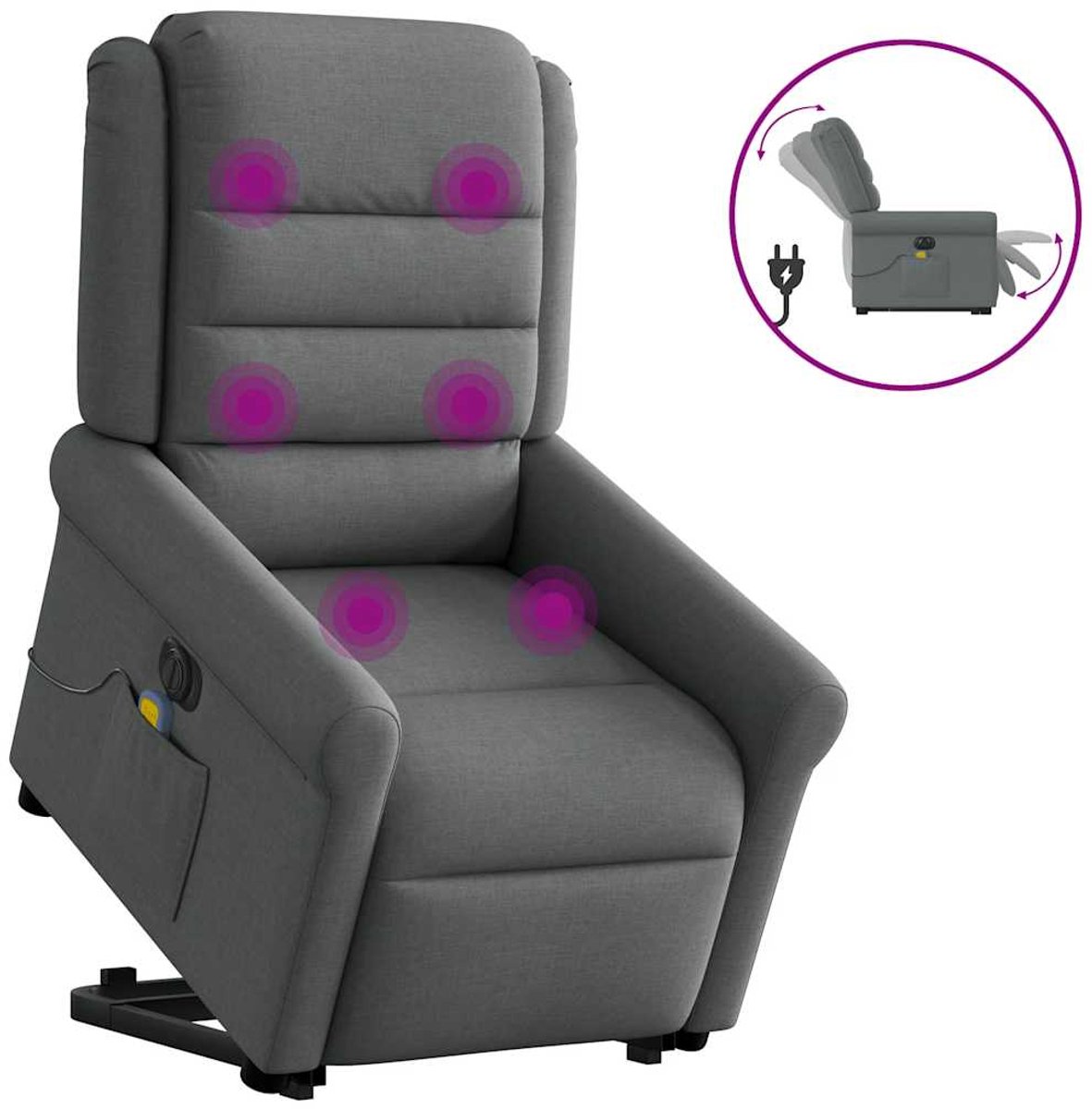 vidaXL Sta-op-massagestoel - elektrisch - verstelbaar - stof - donkergrijs