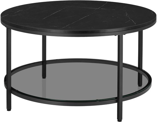 Vasagle table basse ronde, dessus de table en verre trempé, cadre en acier, table de salon, bout de canapé, décoratif, noir lgt021b01