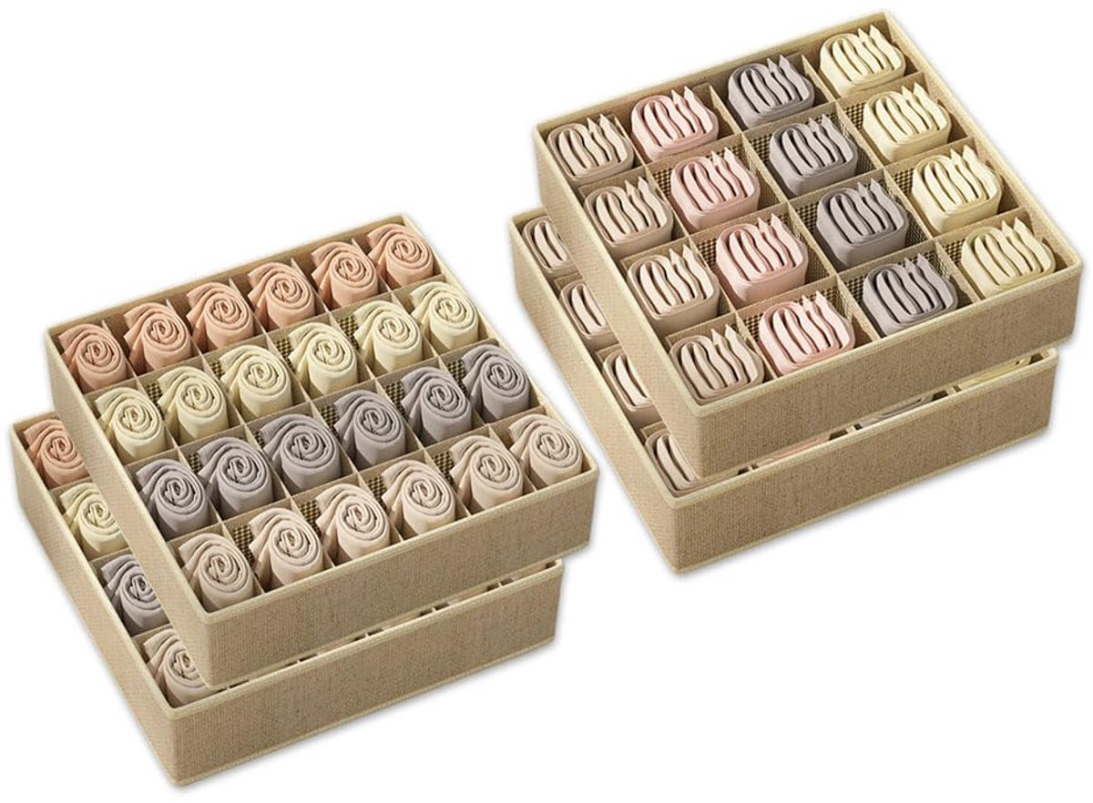 Azomor® Set van Vier Opvouwbare Organizers voor Sokken en Ondergoed in Lade