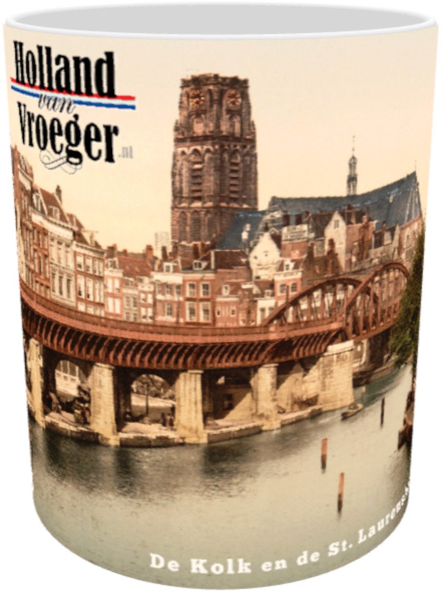 Oud Stadsgezicht Rotterdam De Kolk en de Sint Laurenskerk - Oude Antieke Holland van Vroeger Foto Print op Mok - 330 ml