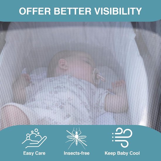 Klamboe voor Kinderwagen - Muggen & Insectengaas Babybed - Polyester - Muggennet - Volledige Dekking Universele Klamboe - Voor Kinderwagen, Kinderzitje En Babybedje - 1.5m - Wit — afbeelding 3