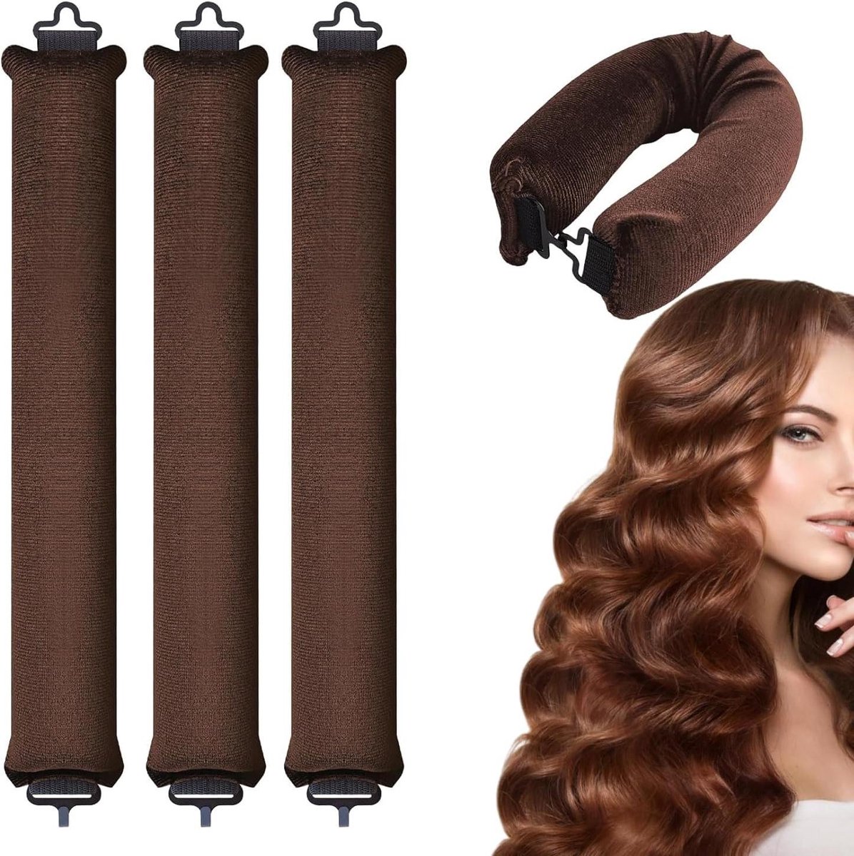 Krulspelden zonder warmte - Set van 3 hitteloze haarrollers voor 's nachts - Zacht en comfortabel, geschikt voor alle haartypes - Bruin