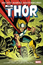 De machtige Thor met zijn hamer, omringd door vijanden, op de cover van "Mighty Marvel Masterworks".