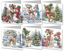Kerstkaarten - Kerstkaarten diamond painting - Kerstmis - Kerstmis decoratie - Kerstkaartenset voor volwassenen - 6-pack 5D Diamond Art - Herten Diamond Painting Kaarten Maken met Enveloppen - Creatief Cadeau-idee