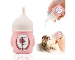 Ergonomische zuigfles voor huisdieren, puppyflessen voor het geven van puppymelk - 20 ml langzame doorstroming kittenflesvoedingsset voor pasgeboren kittens/puppy's/kleine dieren, gemakkelijk te reinigen siliconen voerbak (roze)