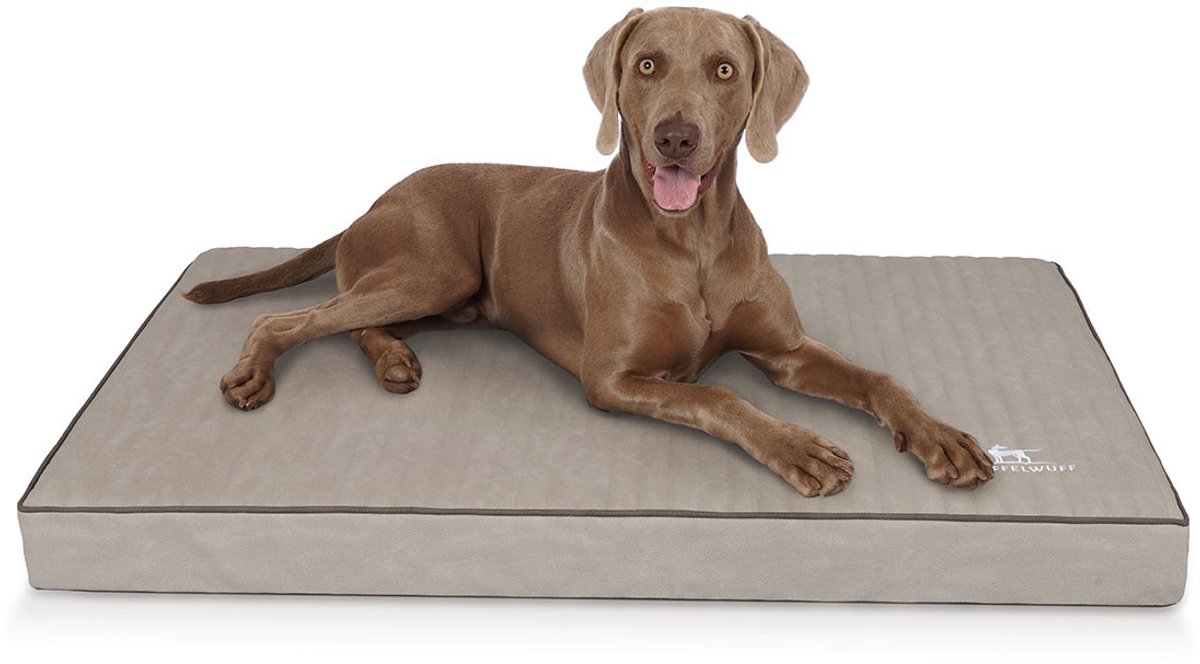 Knuffelwuff orthopedische hondenmat Palomino van met laser doorstikt kunstleer L 80 x 60 cm grijs