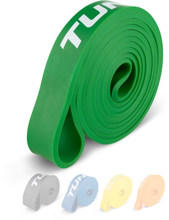 Tunturi Power Band - Weerstandsband 10 tot 35 kg – Pull up Resistance Band - Fitness Elastiek – 104 cm - Incl Trainingsapp - Groen