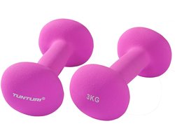 Tunturi Dumbbell set – 2 x 3,0 kg – Neopreen – Fluor Paars – Incl. gratis fitness app