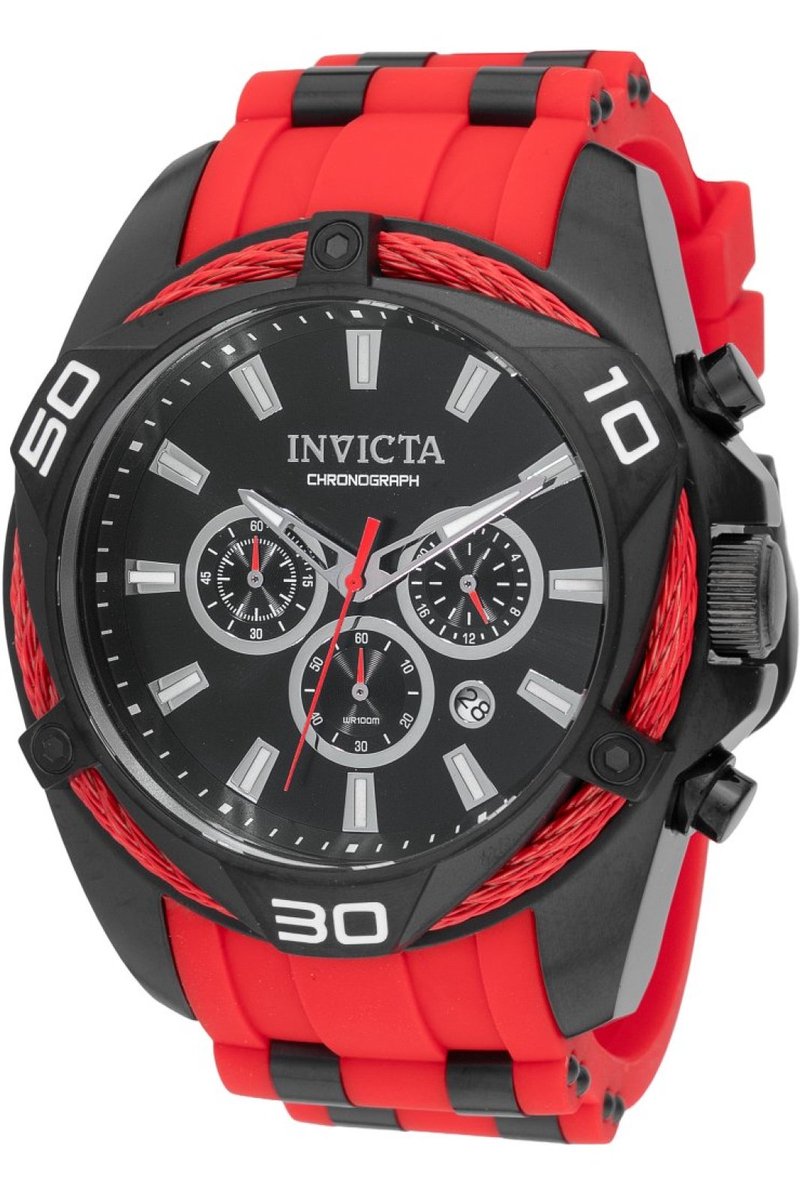 Invicta Bolt 46038 Heren Horloge - Waterdicht - Analoog - Quartz Uurwerk - Roestvrij Staal met zwarte Wijzerplaat - 50mm
