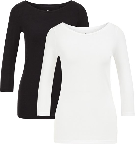 WE Fashion Dames T-shirt met driekwart mouwen, 2-pack
