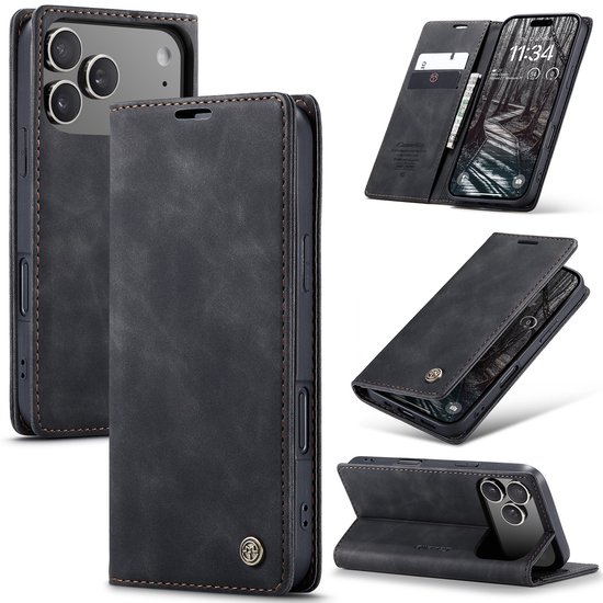 Caseme - Telefoonhoesje geschikt voor Apple iPhone 17 Pro - Wallet Book Case - Met Magnetische Sluiting - Zwart