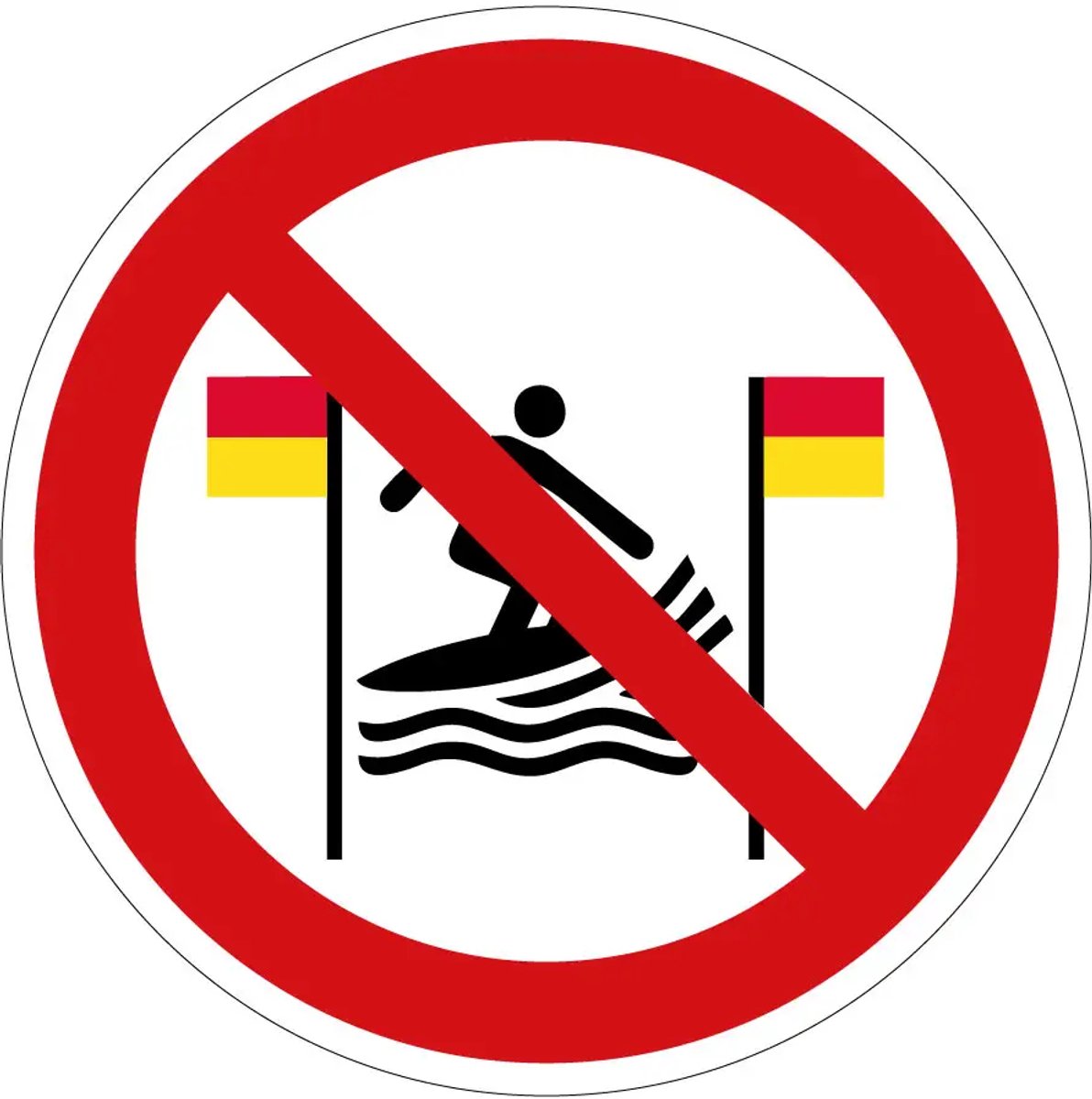 Tussen vlaggen surfen verboden verbodsbord - P064 | Sign Again materiaal | 15 cm