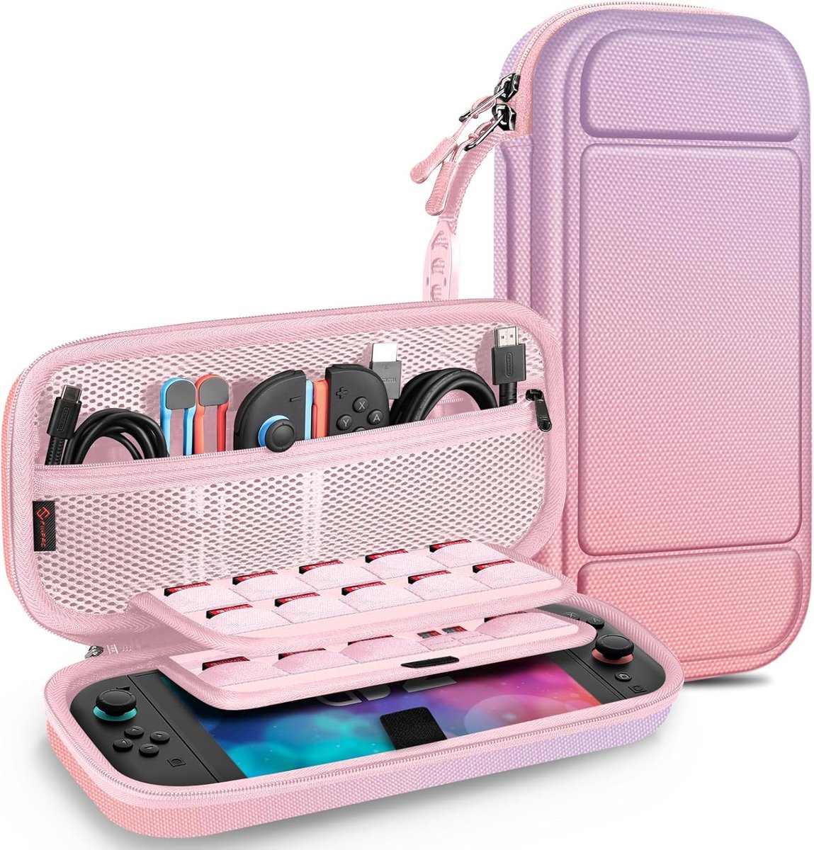 Zandarix Geschikt voor Nintendo Switch 2 - Hard Shell Beschermhoes - Draagbare Reistas met 20 Game Card Slots - Binnenzak voor Accessoires - Roze Paars