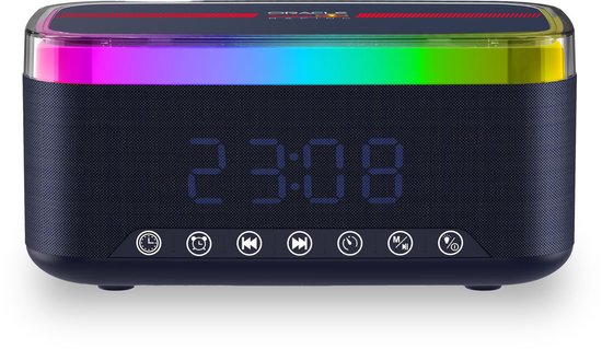 Radio-réveil Oracle Red Bull Racing - Wekker numérique avec chargement sans fil - Haut-parleur Bluetooth - Siècle des Lumières LED Multi - Puissance maximale 30 W - TWS (RB-SK300)