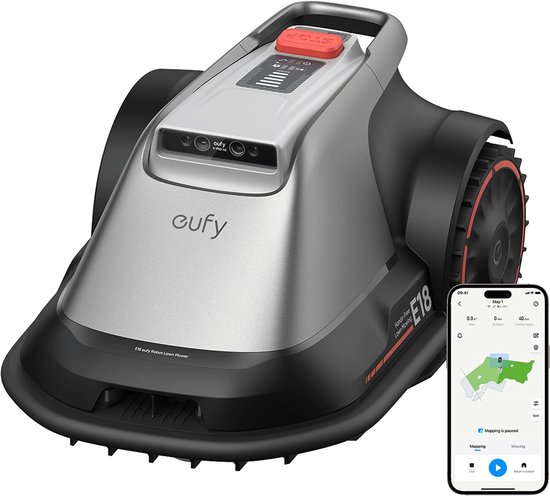 Foto: Eufy e18 robotgrasmaaier geen begrenzingsdraad rtk signaalverlies truevision gnss voor gazons tot 1200m nauwkeurig randen maaien obstakels vermijden app bediening 